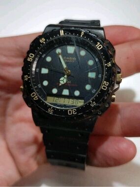 Casio Black and Gold Analog-Digital Dive Style Watch
